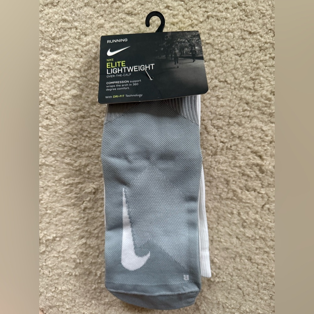 Nike Elite Lightweight Over-the-Calf Socks - Gray and White